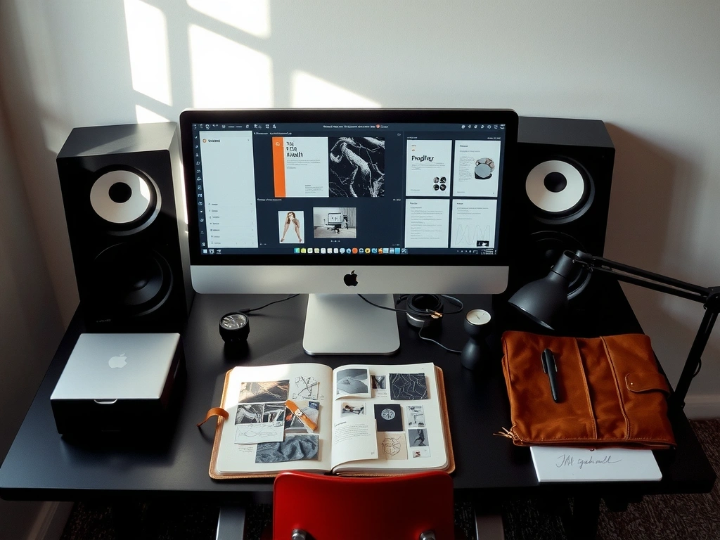 Pixlixa studio workspace overhead shot